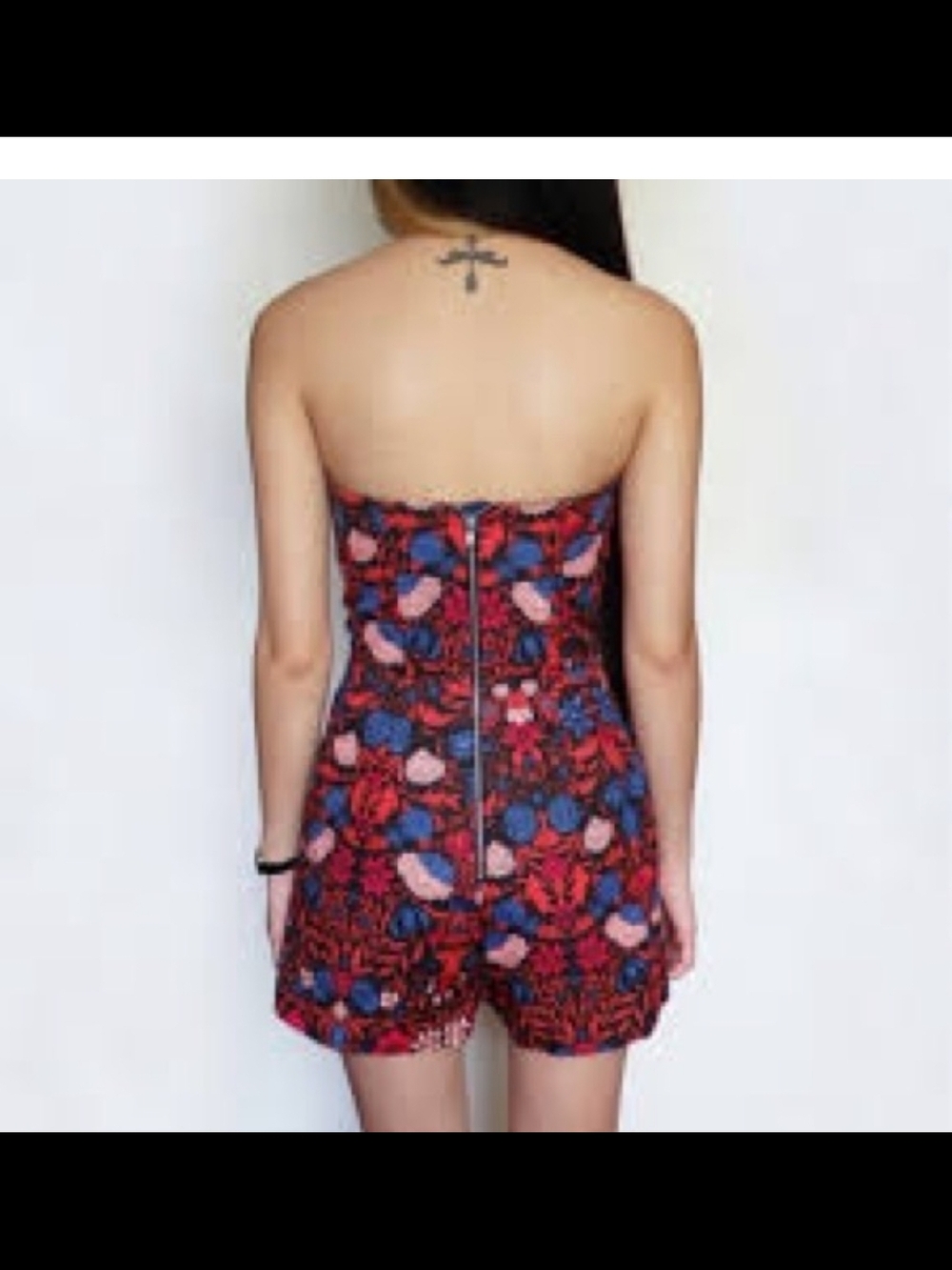 H&M Strapless Floral Sweetheart Romper - Pink & Blue Size 12 - Picture 2 of 4